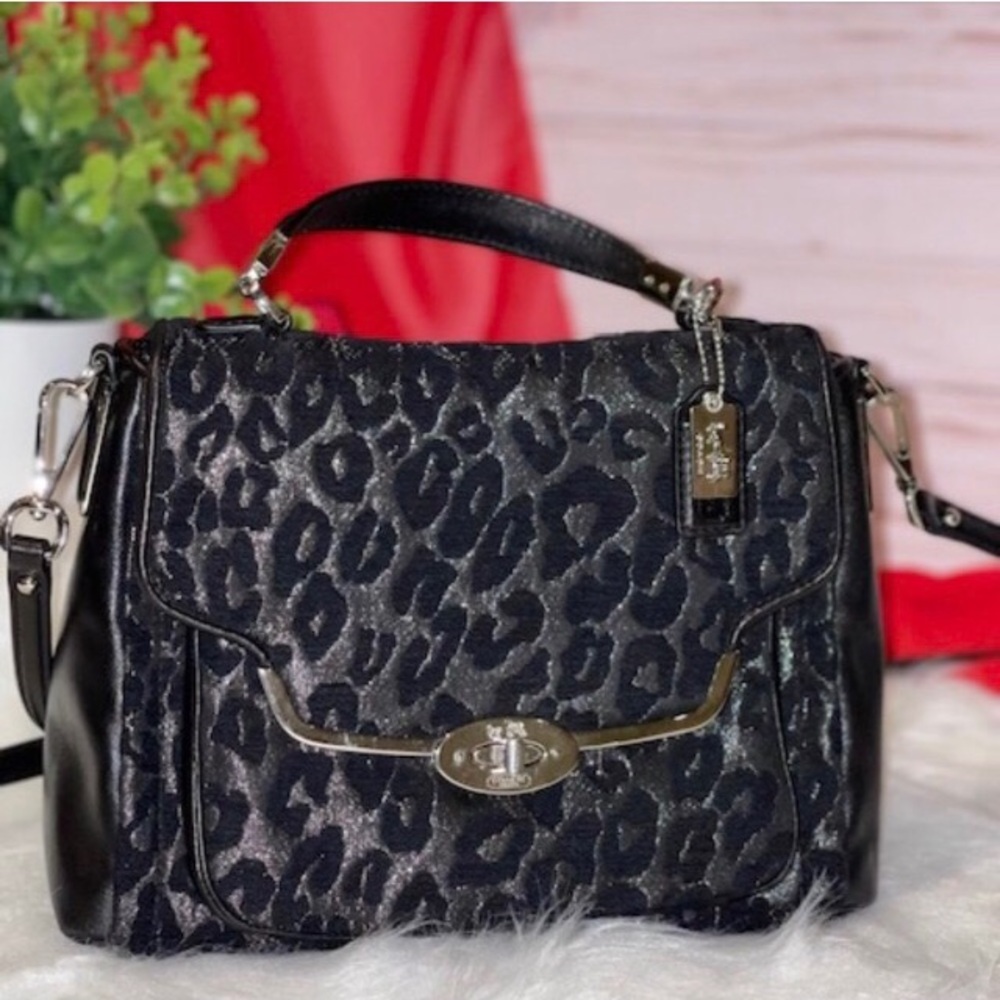 COACH Sadie Chenille Ocelot Satchel.